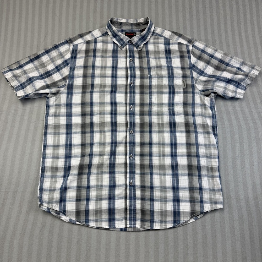 Wolverine Mens Shirt Short Sleeve Size XL Blue White Plaid‎ Glam Casual Preppy